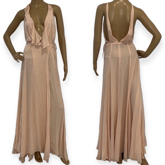 REFORMATION Blush Maxi Flowy Cocktail Special Event Wrap Dress size XS - Picture 2 of 15